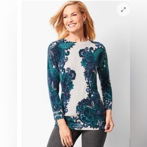 Talbots AUDREY 100% CASHMERE SWEATER - PAISLEY  Blue and Green Paisley